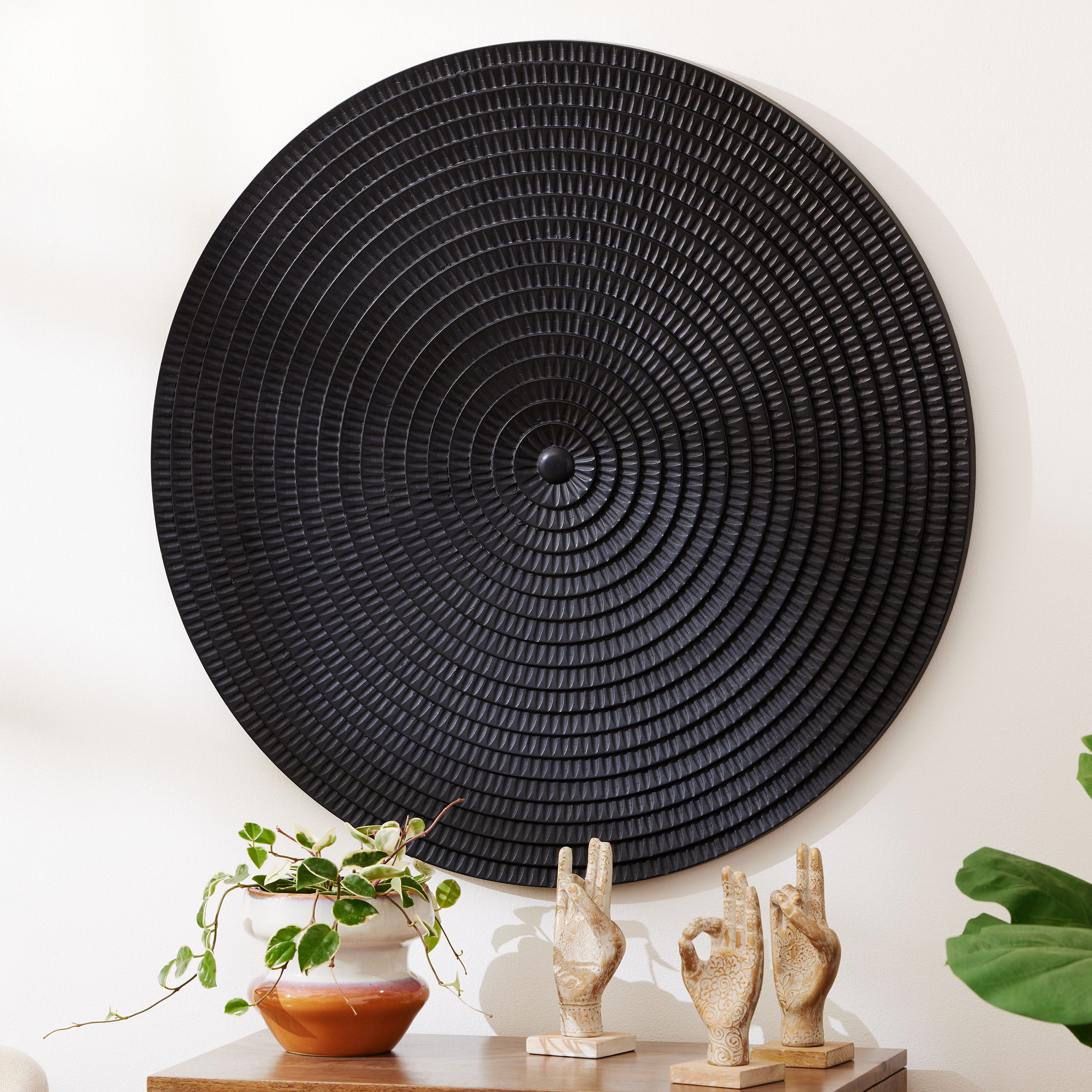 Kai Black Carved Wood Medallion Wall Decor image number 1