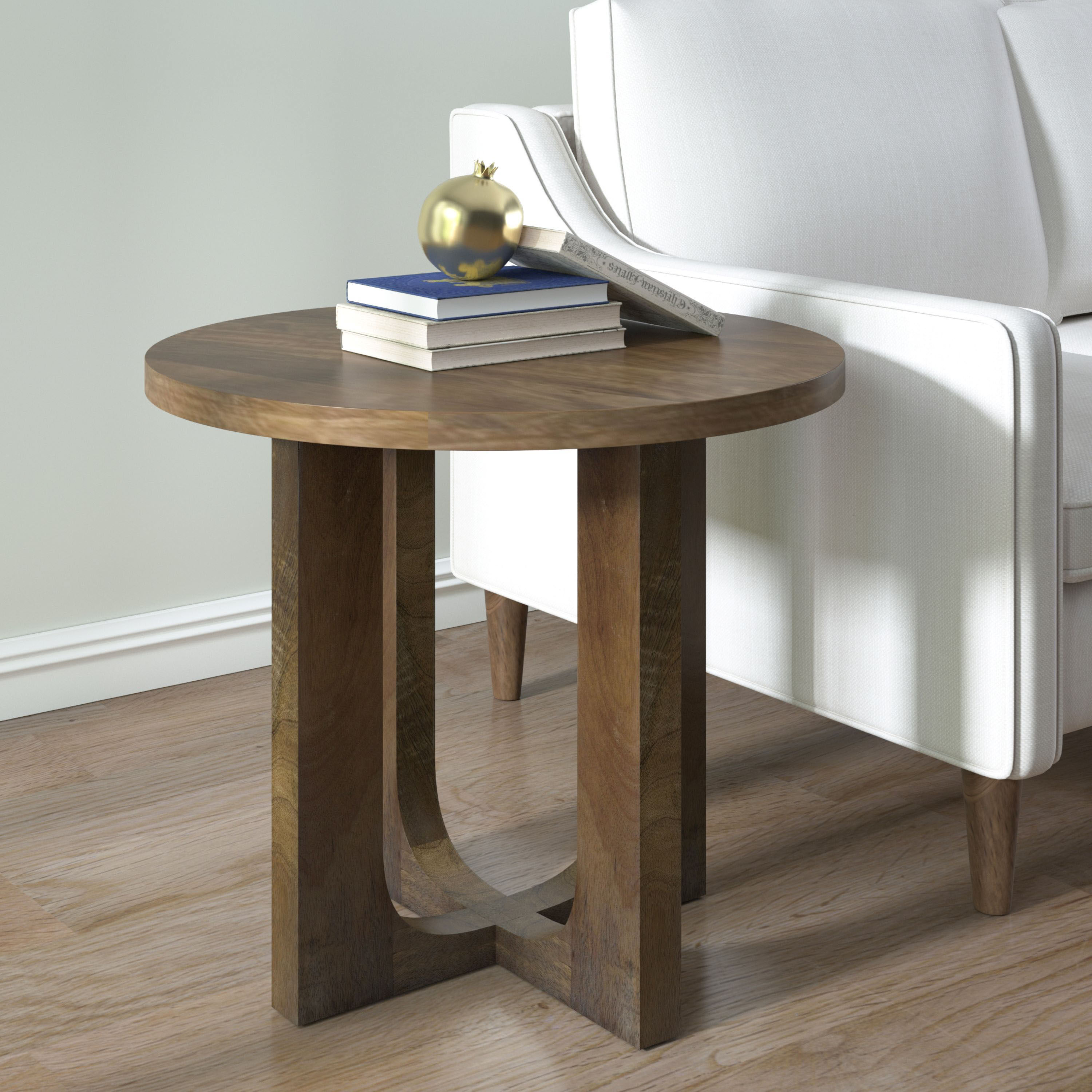 Trig Round Polished Mango Wood Side Table image number 1