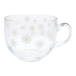 White And Yellow Daisy Glass Mug Set of 2