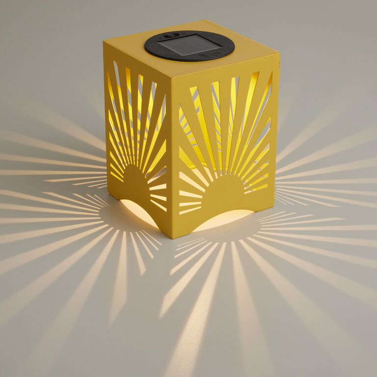 Square Punched Metal Sunburst Solar LED Table Lamp image number 2