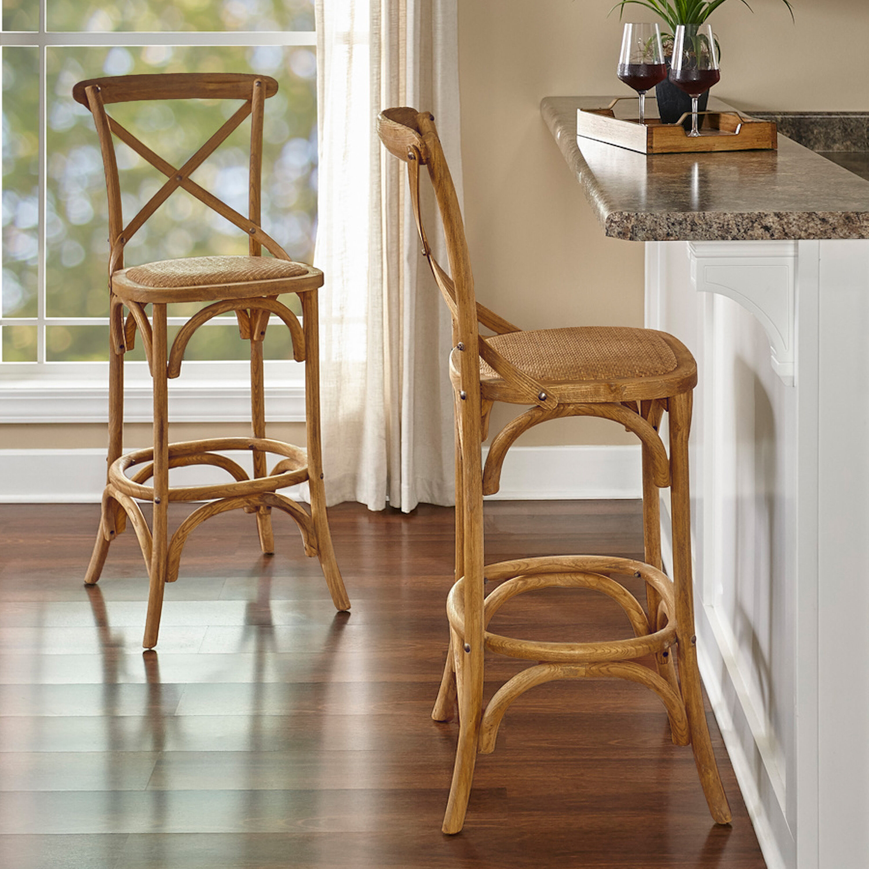 Gray wood and rattan shop syena counter stool