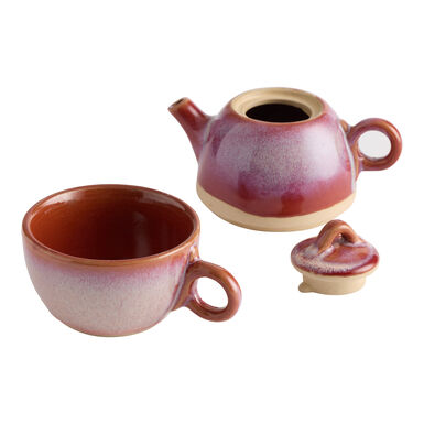 Burgundy Reactive Glaze Tea for One Infuser Teapot and Mug Set Burgundy Reactive Glaze Tea for One Infuser Teapot and Mug Set