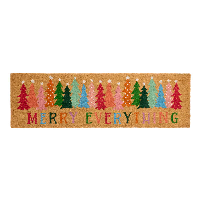 Large Multicolor Merry Everything Holiday Trees Coir Doormat image number 1