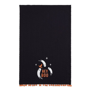 Black Hey Boo Ghost Waffle Weave Cotton Hand Towel Black Hey Boo Ghost Waffle Weave Cotton Hand Towel