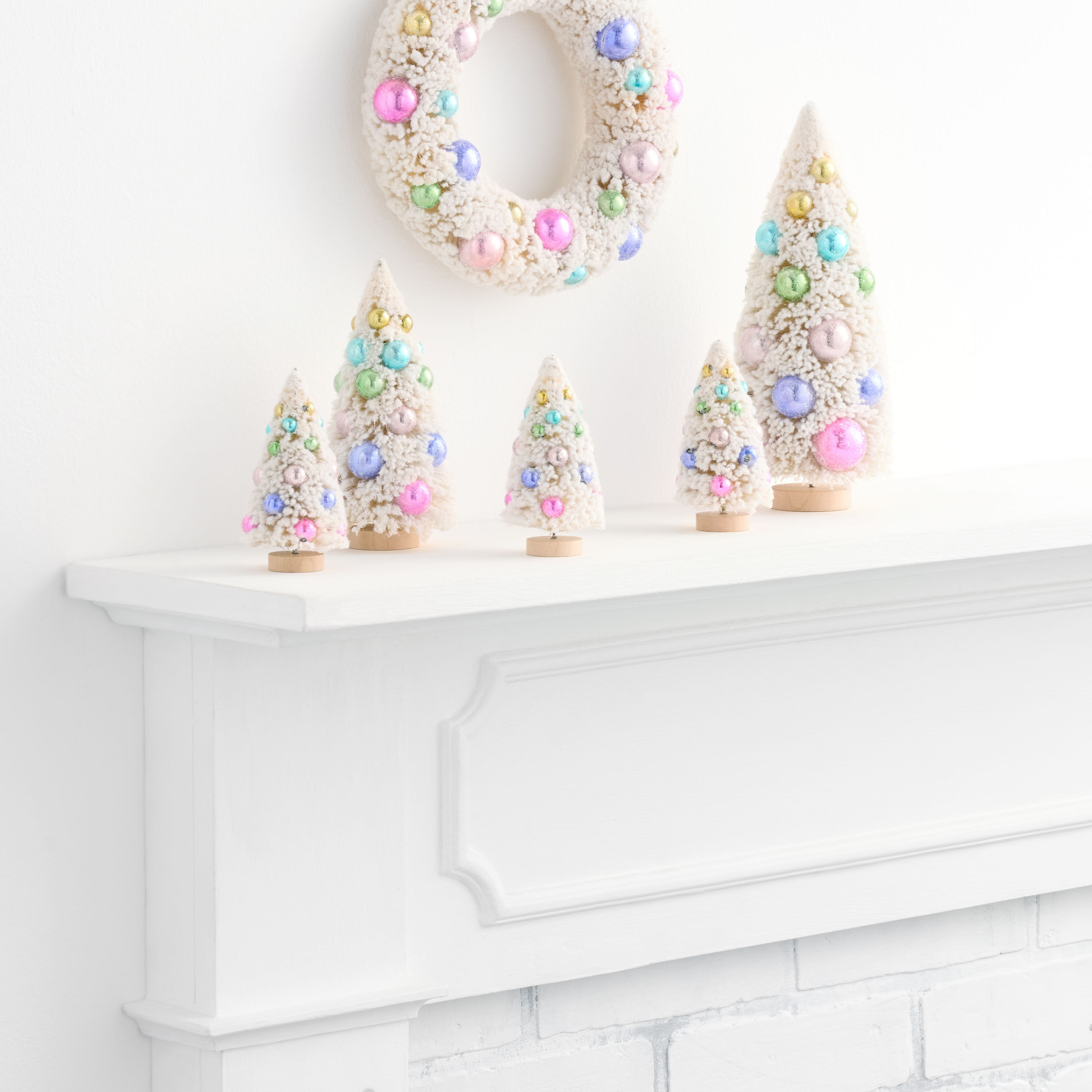 White Retro Flocked Bottlebrush Tree Decor 3 Pack image number 2