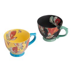 Multicolor Floral Mosaic Hand Painted Ceramic Mug Set Of 2
