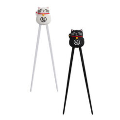 Black and White Lucky Cat Training Chopsticks Set of 2