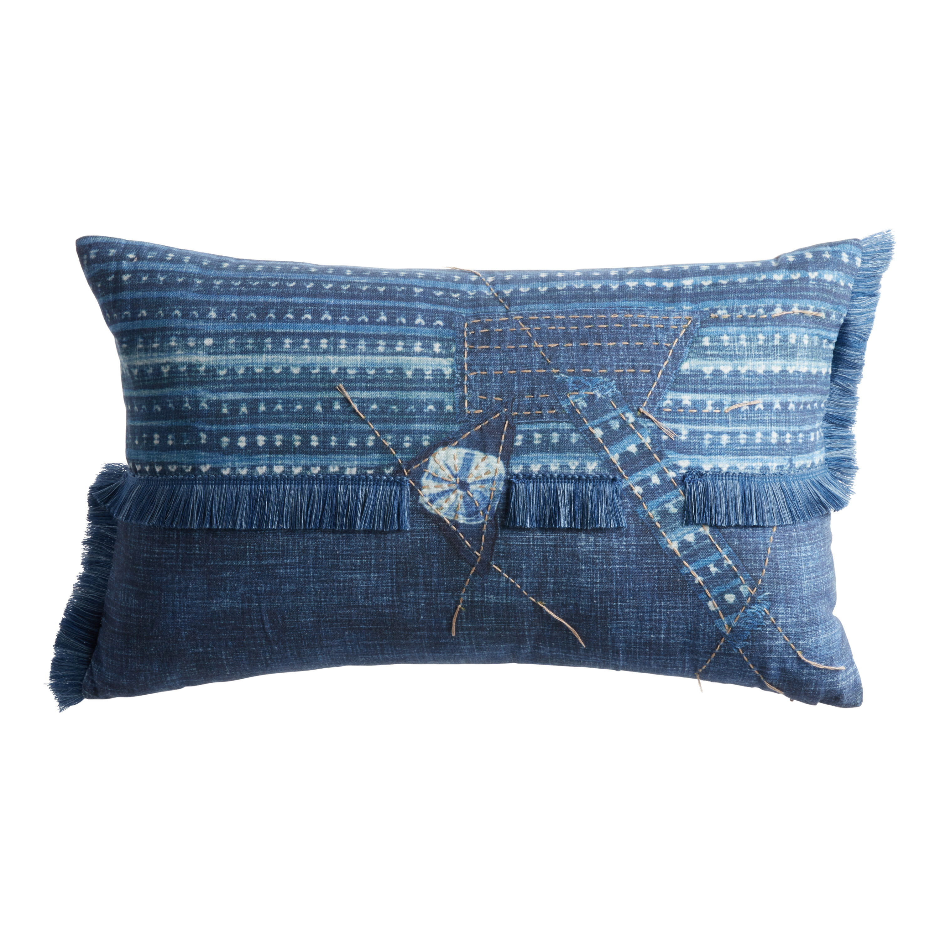 Denim Patchwork Printed Lumbar Pillow World Market