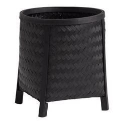 Black Woven Bamboo Footed Floor Planter