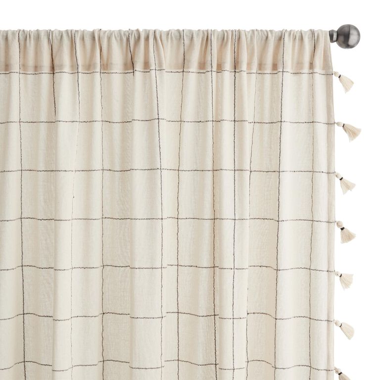 Ivory And Charcoal Madras Sleeve Top Curtains Set Of 2 - World Market