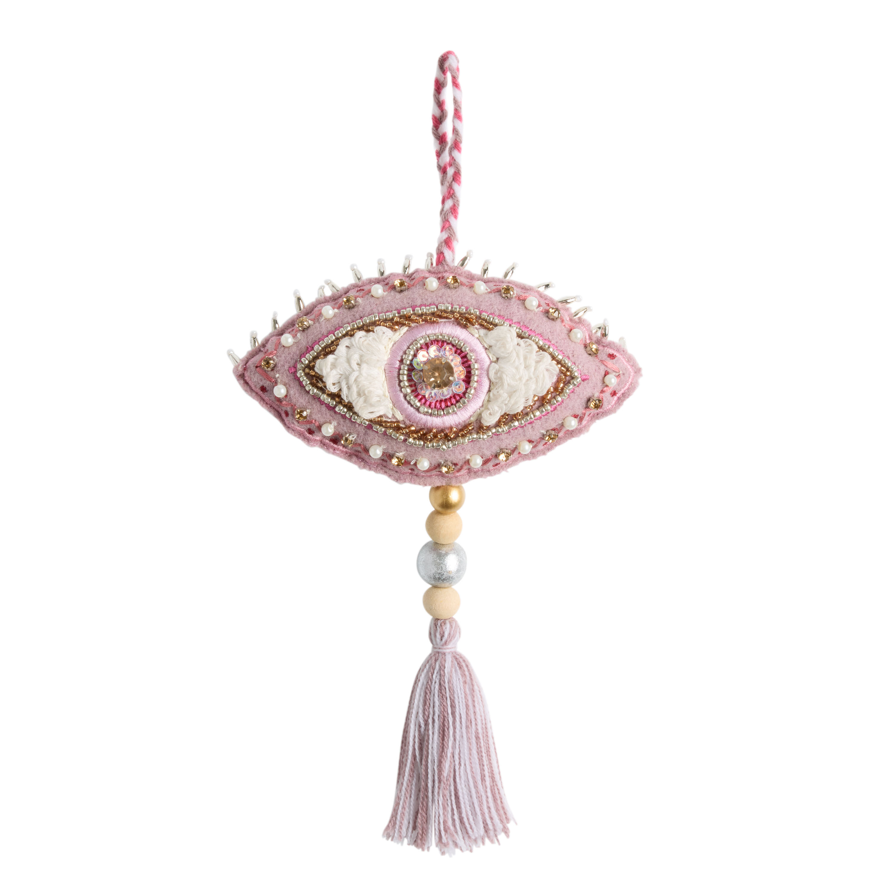 Pink Beaded Evil Eye Hanging Decor image number 1