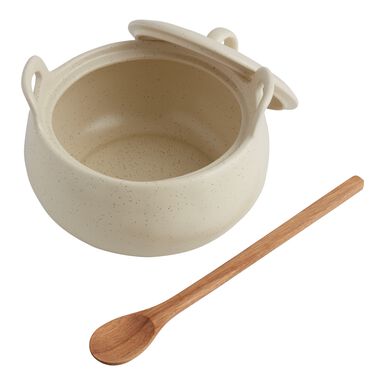 Round Speckled Covered Ceramic Baking Dish With Spoon Round Speckled Covered Ceramic Baking Dish With Spoon