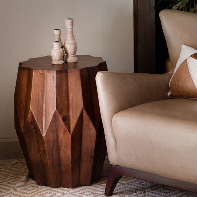 Tallis Round Mango Wood Faceted Geo End Table Tallis Round Mango Wood Faceted Geo End Table