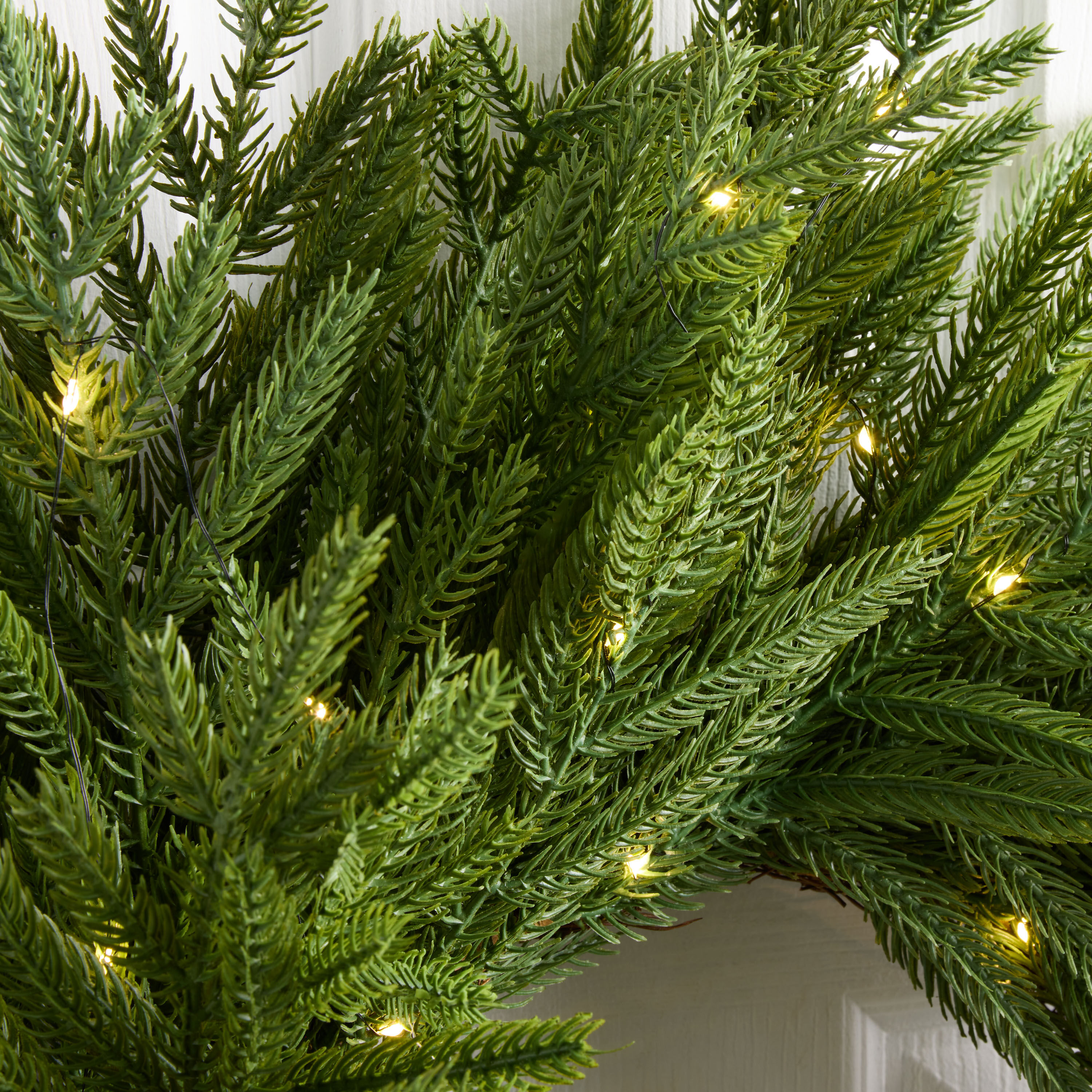 Green Faux Norfolk Pine Pre Lit LED Battery Operated Wreath image number 2