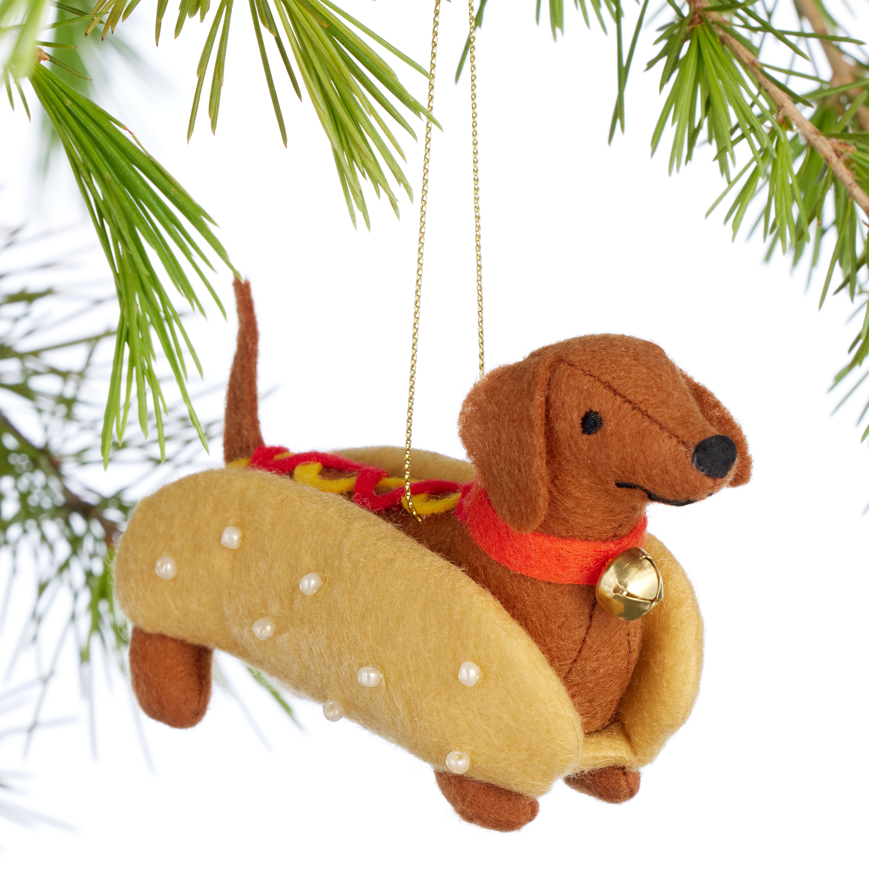 Fabric Dachshund Hot Dog Ornament image number 0