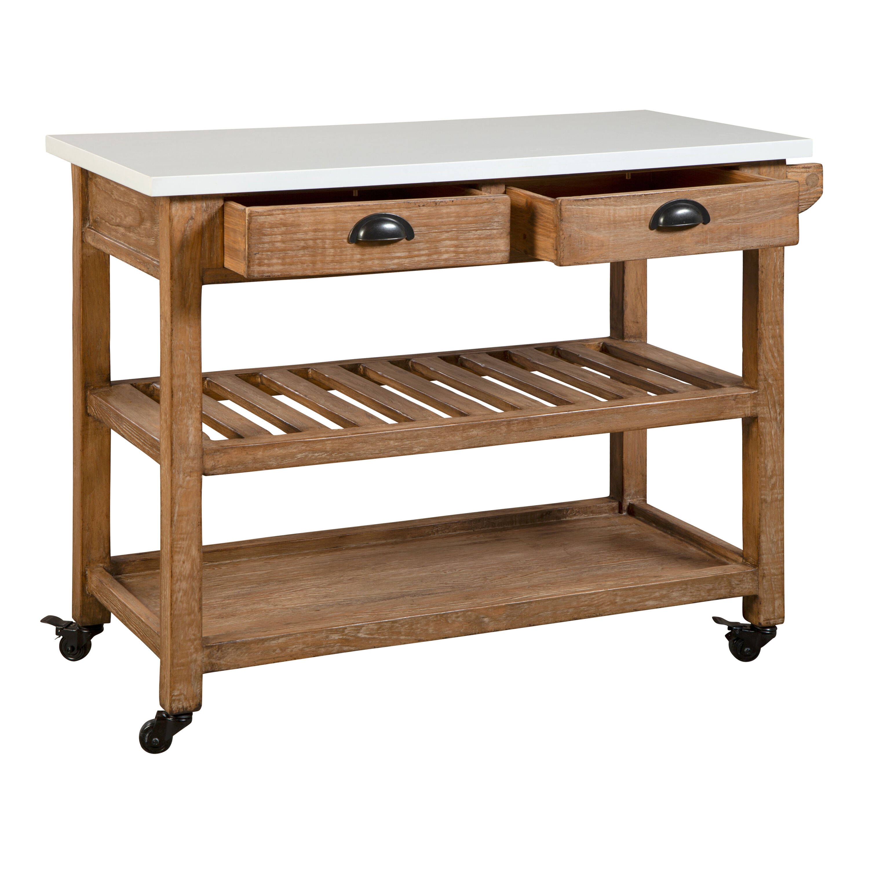 Emil Reclaimed Pine Wood And White Marble Kitchen Cart image number 0