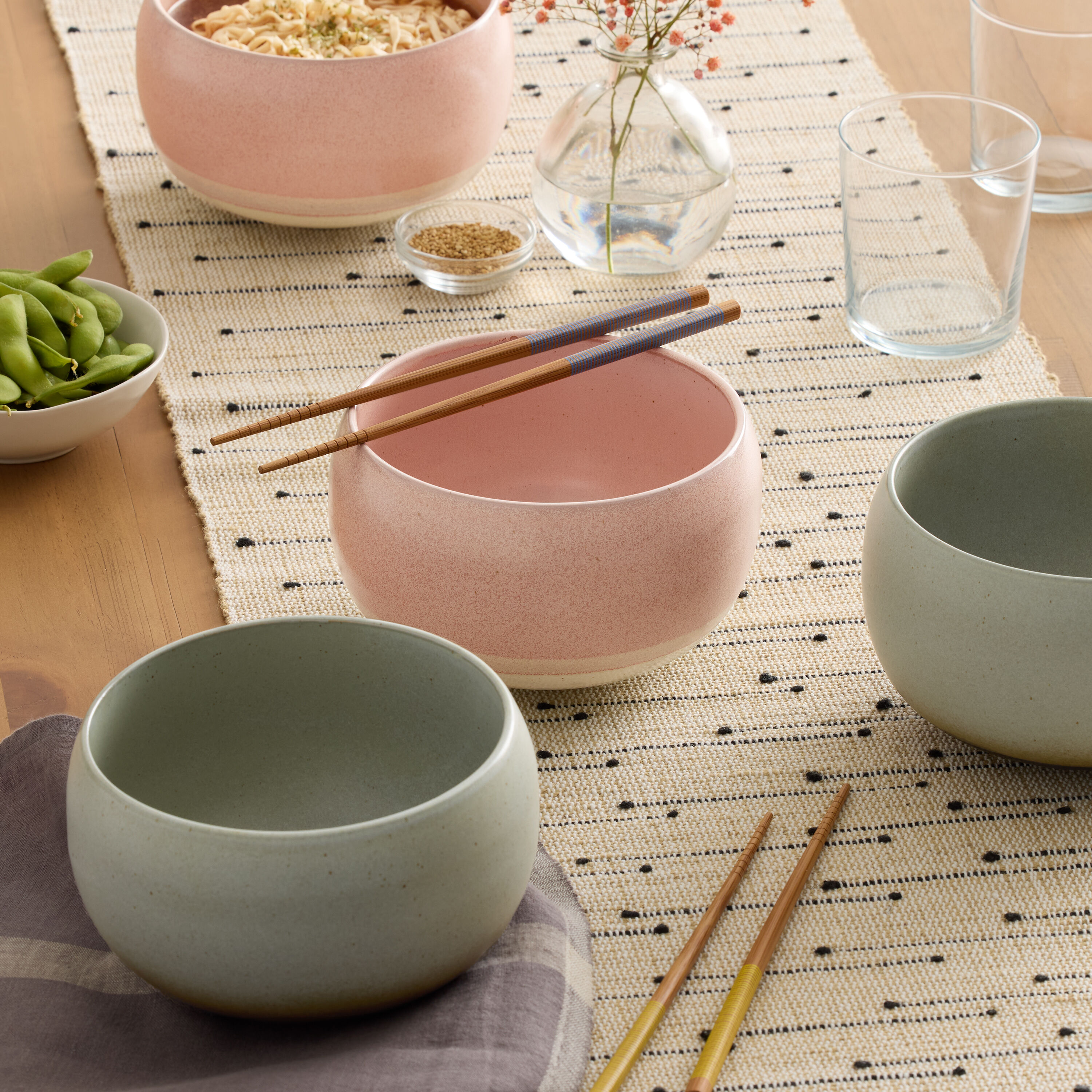 Honshu Pink and Taupe Reactive Glaze Noodle Bowl image number 1