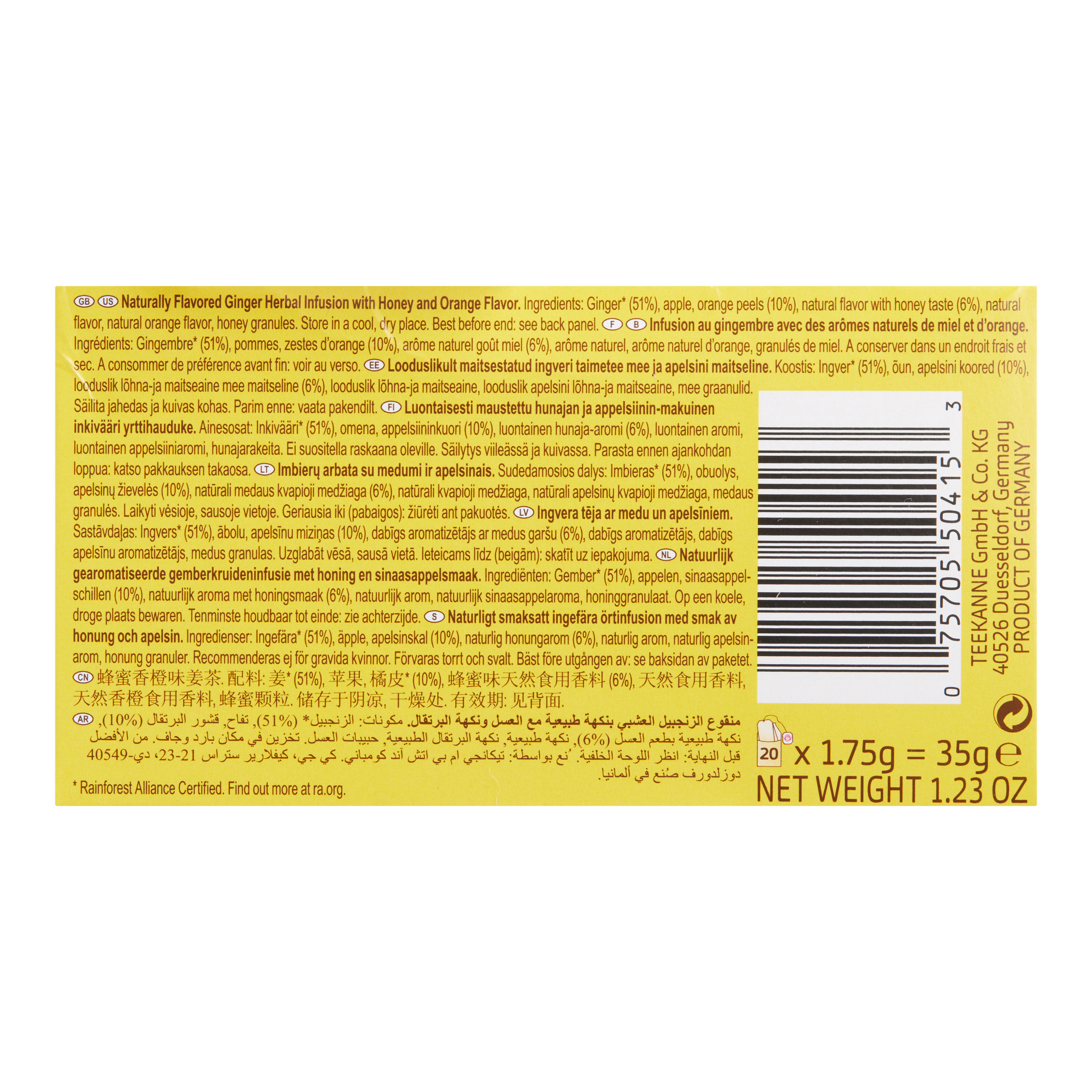 Teekanne Ginger Honey Herbal Tea 20 Count image number 1