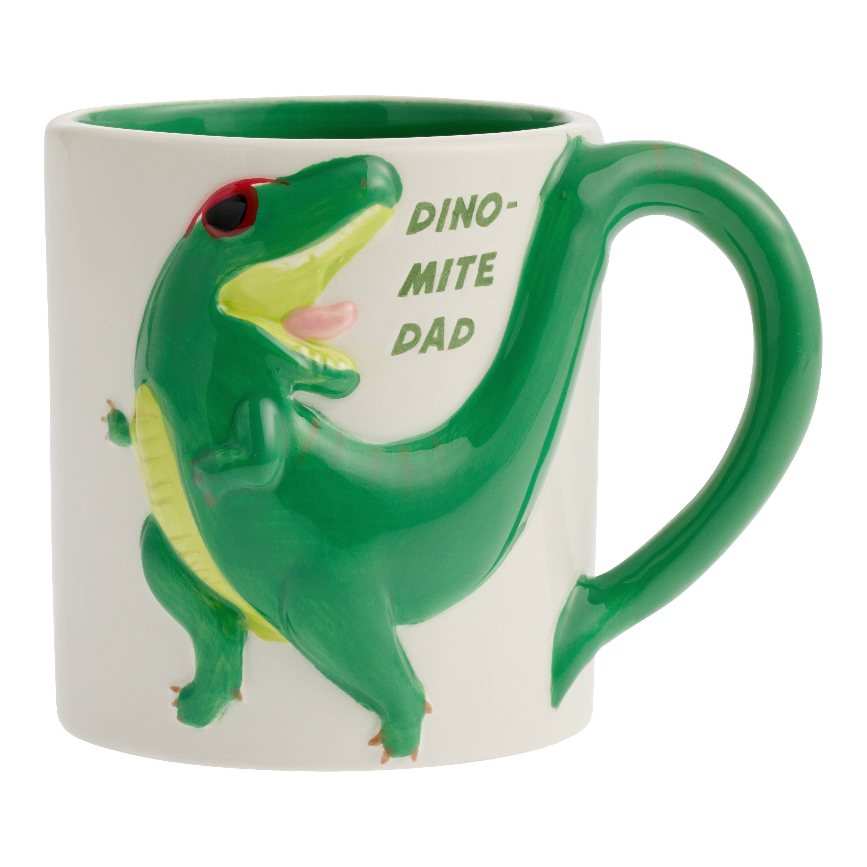 Green Dino-Mite Dad Dinosaur Hand Painted Ceramic Mug image number 0