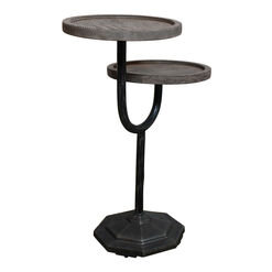 Dionne Round Oak Wood and Cast Iron 2 Tier Side Table