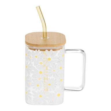 Square Glass Daisy To Go Tumbler With Straw Square Glass Daisy To Go Tumbler With Straw