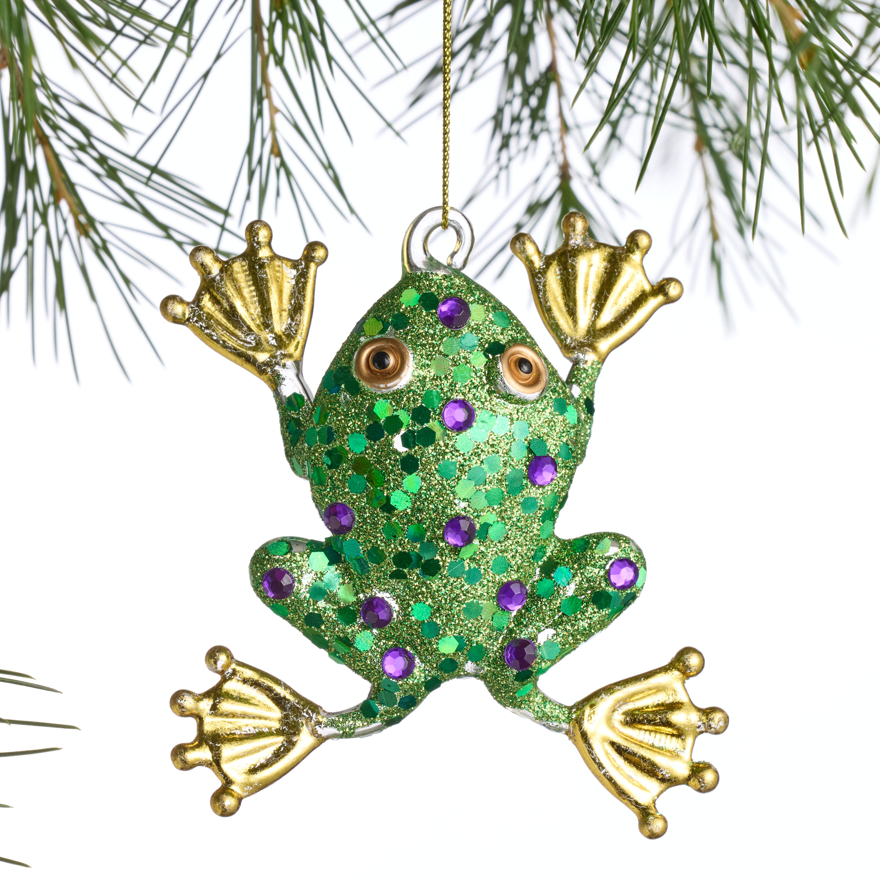 Sparkly Green and Gold Glass Frog Ornament image number 0