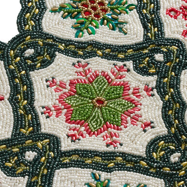 Green and Pink Suzani Snowflakes Beaded Table Runner Green and Pink Suzani Snowflakes Beaded Table Runner