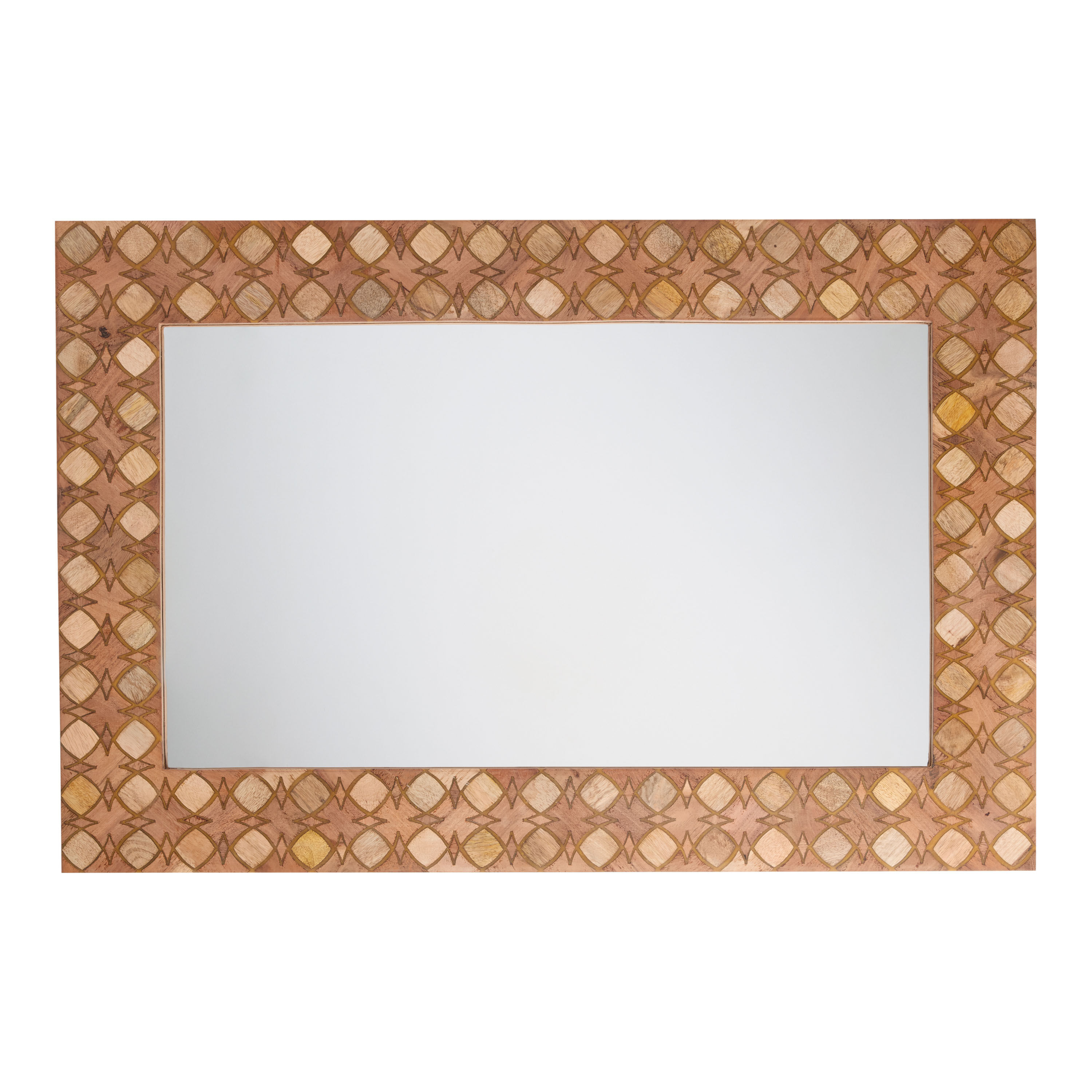 Wood and Gold Inlay Diamond Wall Mirror image number 1