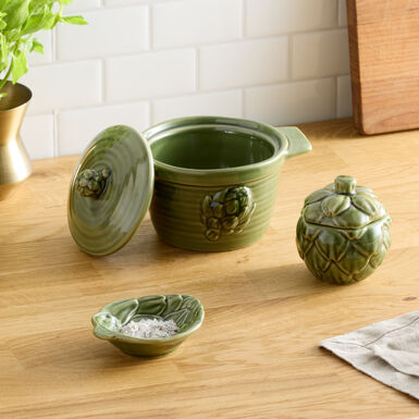 Dark Green Ceramic Embossed Artichoke Cocotte with Lid Dark Green Ceramic Embossed Artichoke Cocotte with Lid