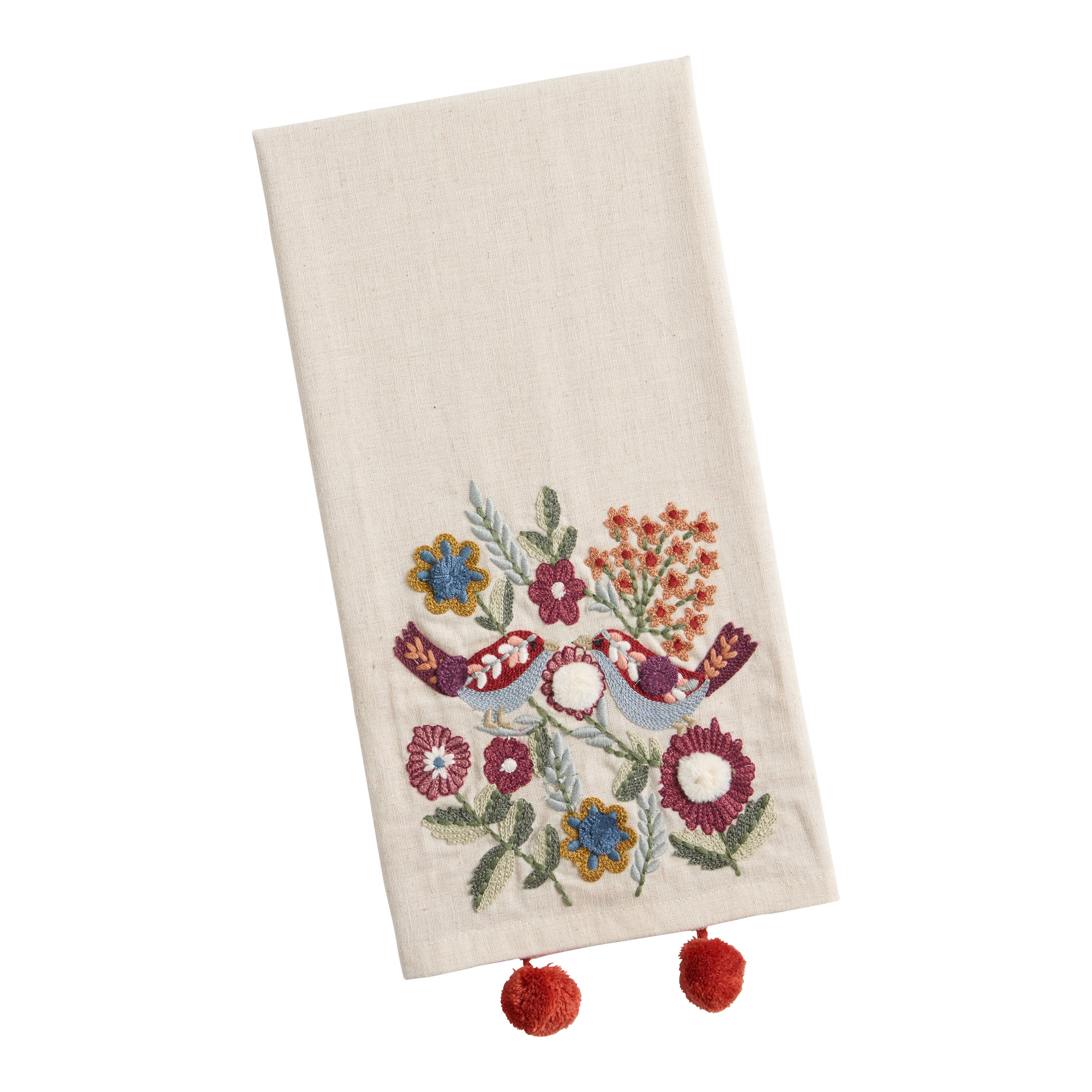 Oatmeal and Purple Scandi Floral Bird Kitchen Towel