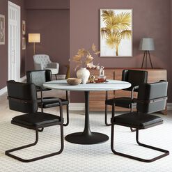 Bowman Gray Marble Top and Black Tulip Dining Table