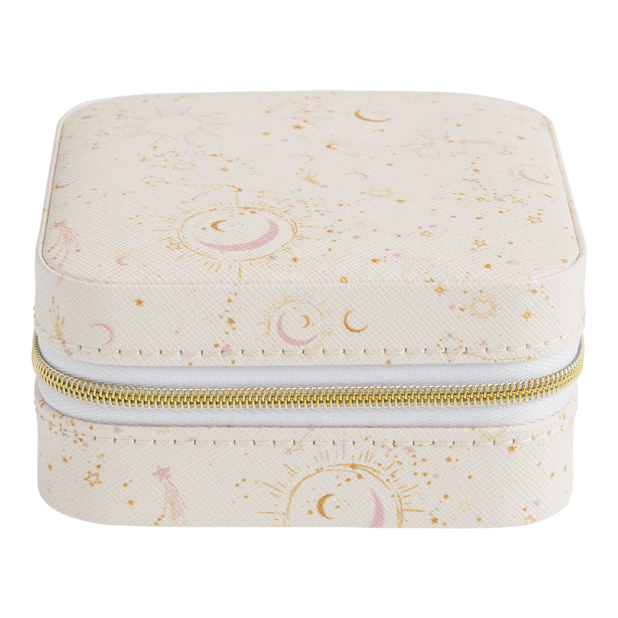 Ivory And Gold Faux Leather Celestial Travel Jewelry Box - World Market