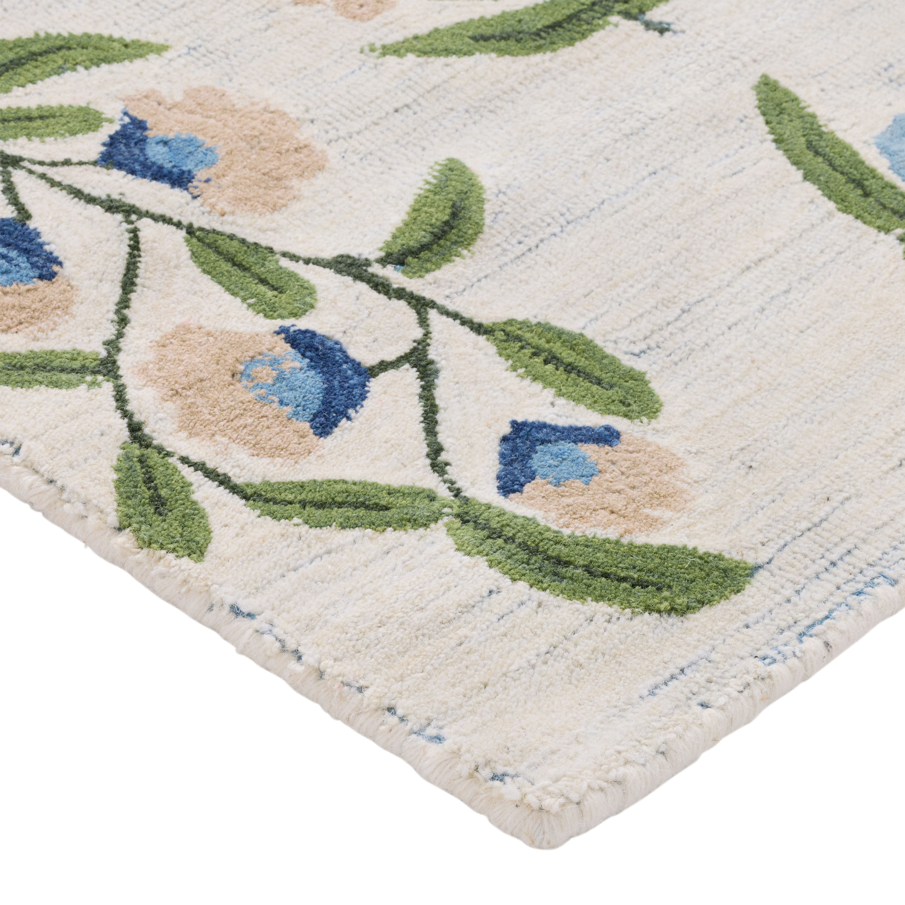 Lotta Blue and Taupe Floral Tufted Wool Blend Floor Runner image number 2
