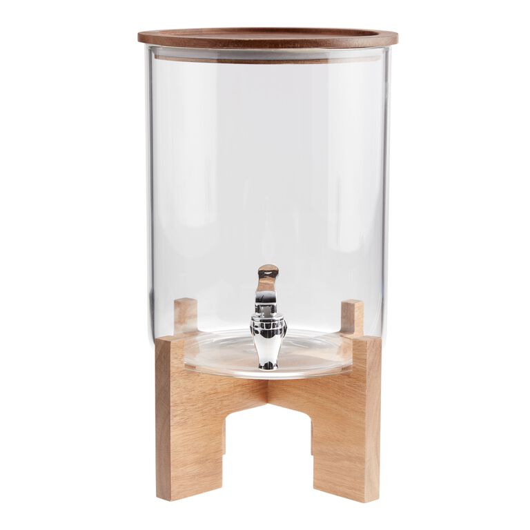 Glass 2 Gallon Drink Dispenser Beverage 12 Acacia Wood Lid