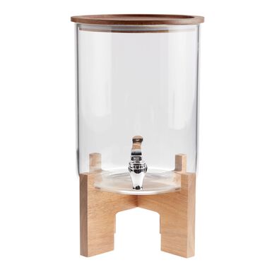 Glass and Acacia Wood Drink Dispenser with Stand Glass and Acacia Wood Drink Dispenser with Stand