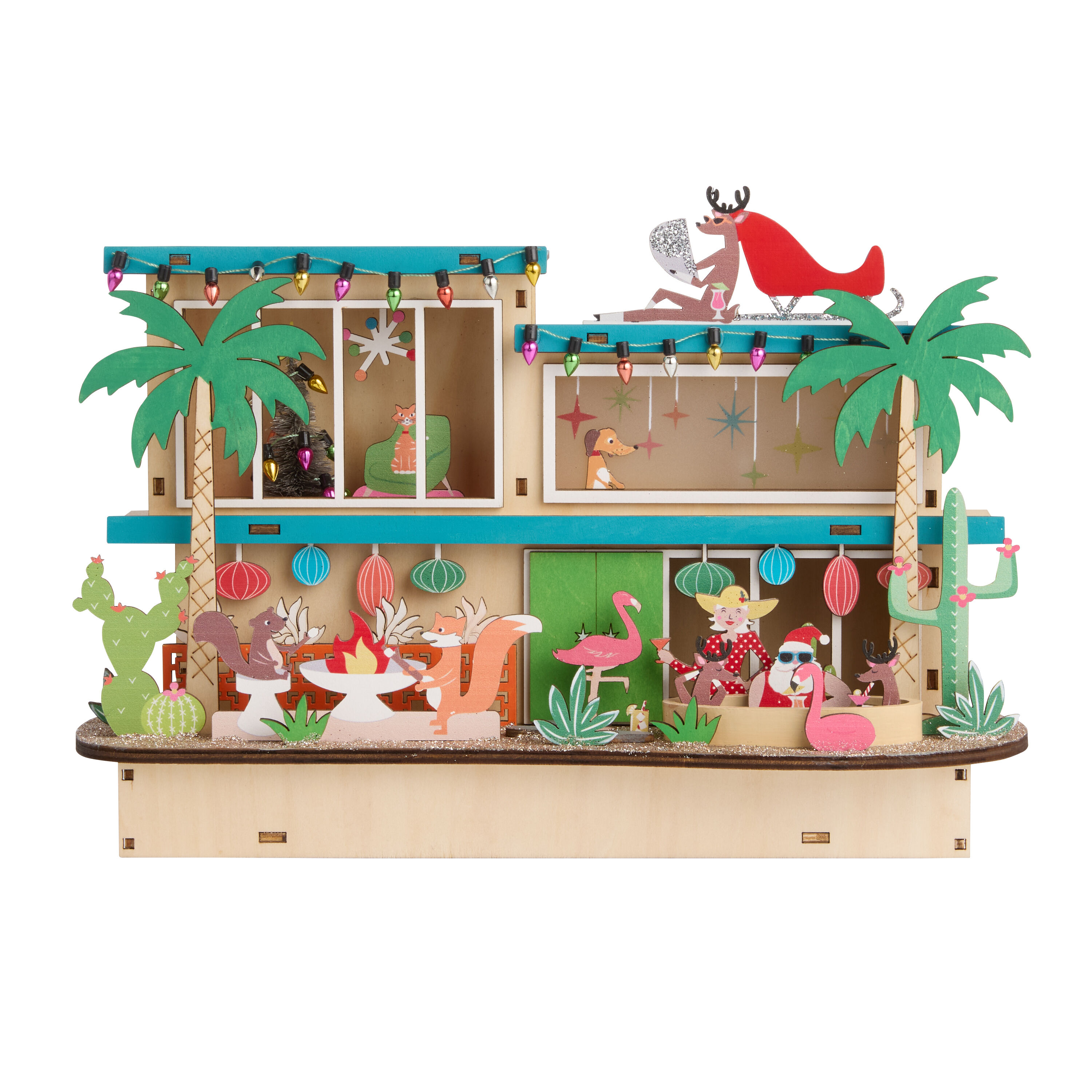 Laser Cut Wood Mid Century Vacation House LED Light Up Decor image number 2