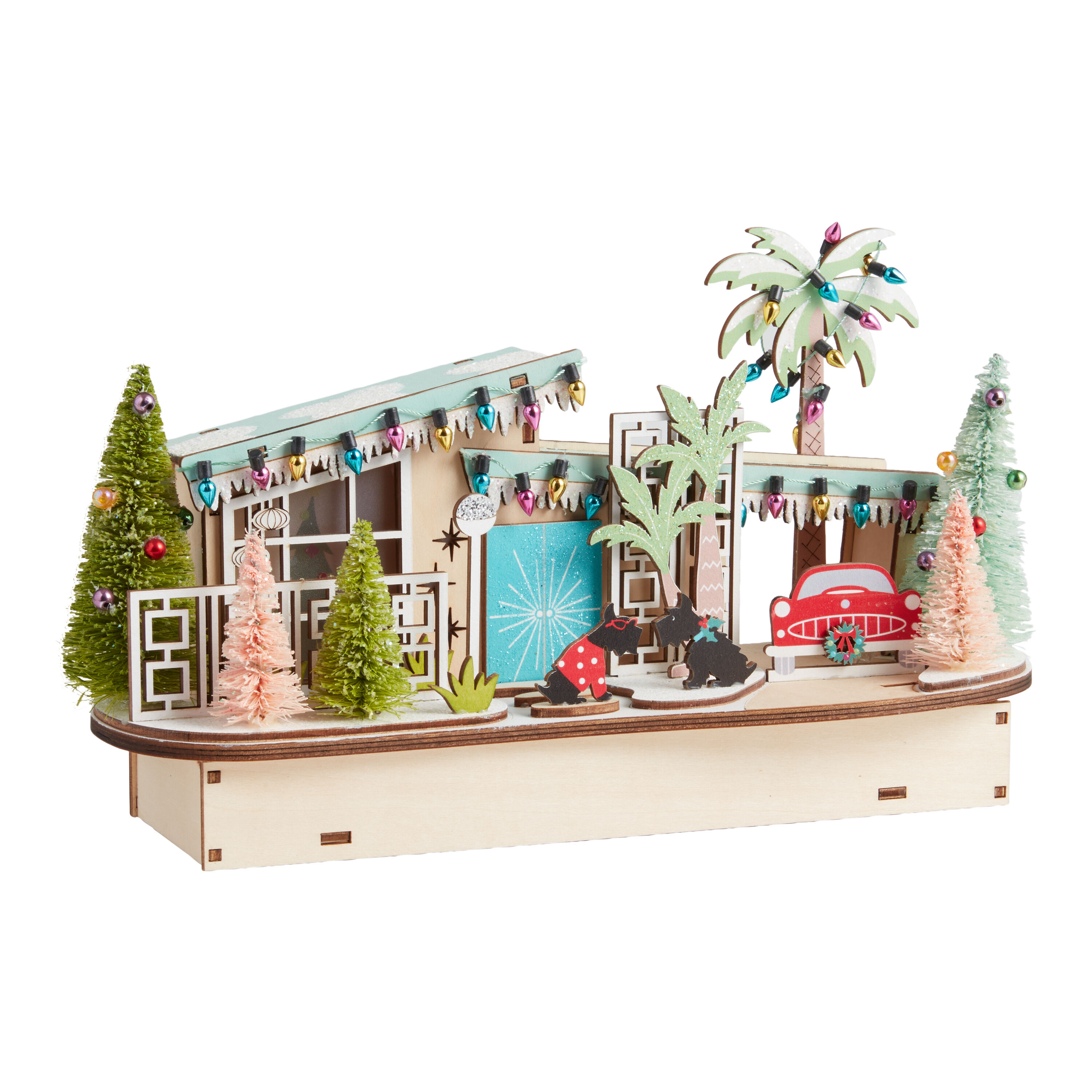 Wood mid century house shop led light up decor