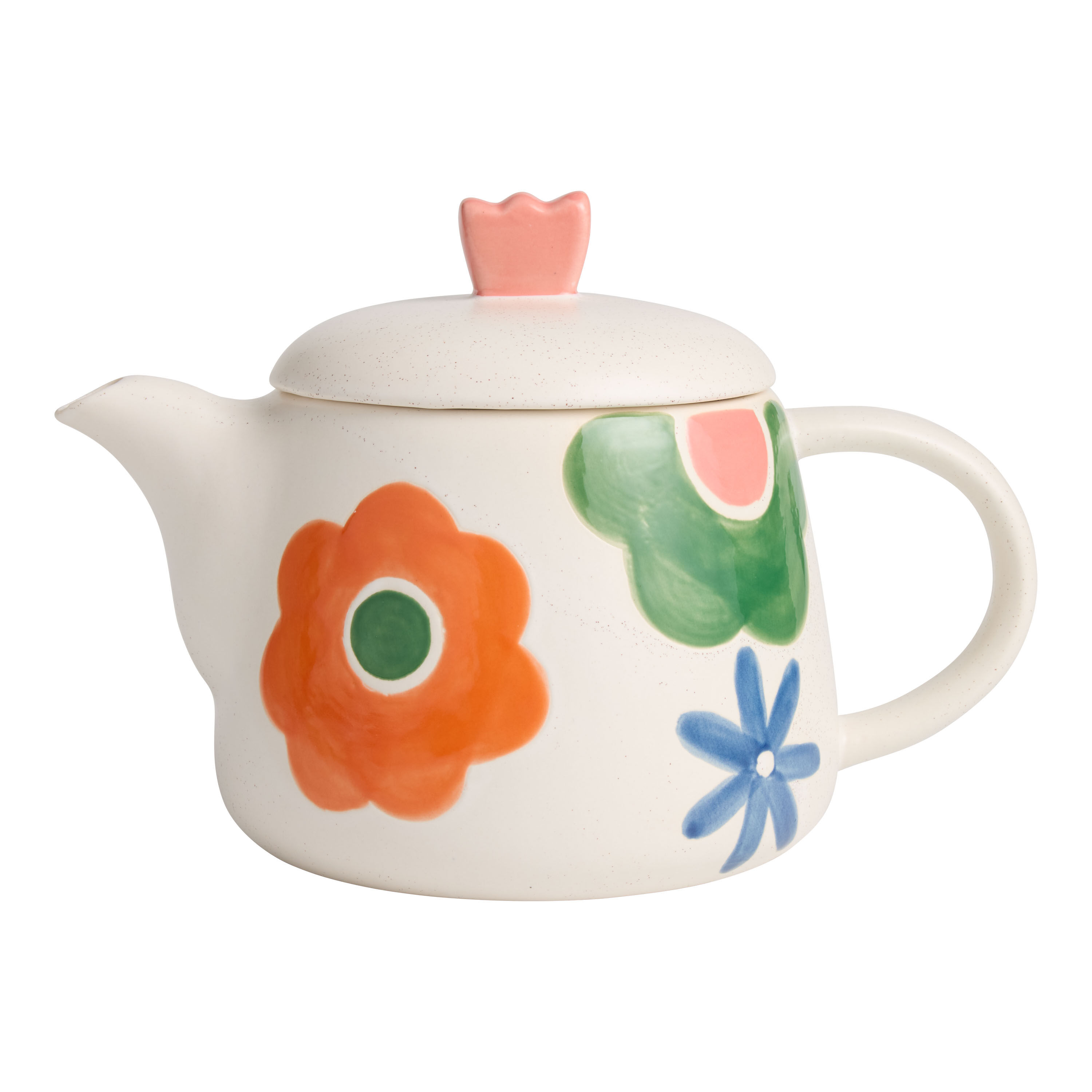 Speckled Floral Hand Painted Teapot with Figural Tulip Lid image number 0
