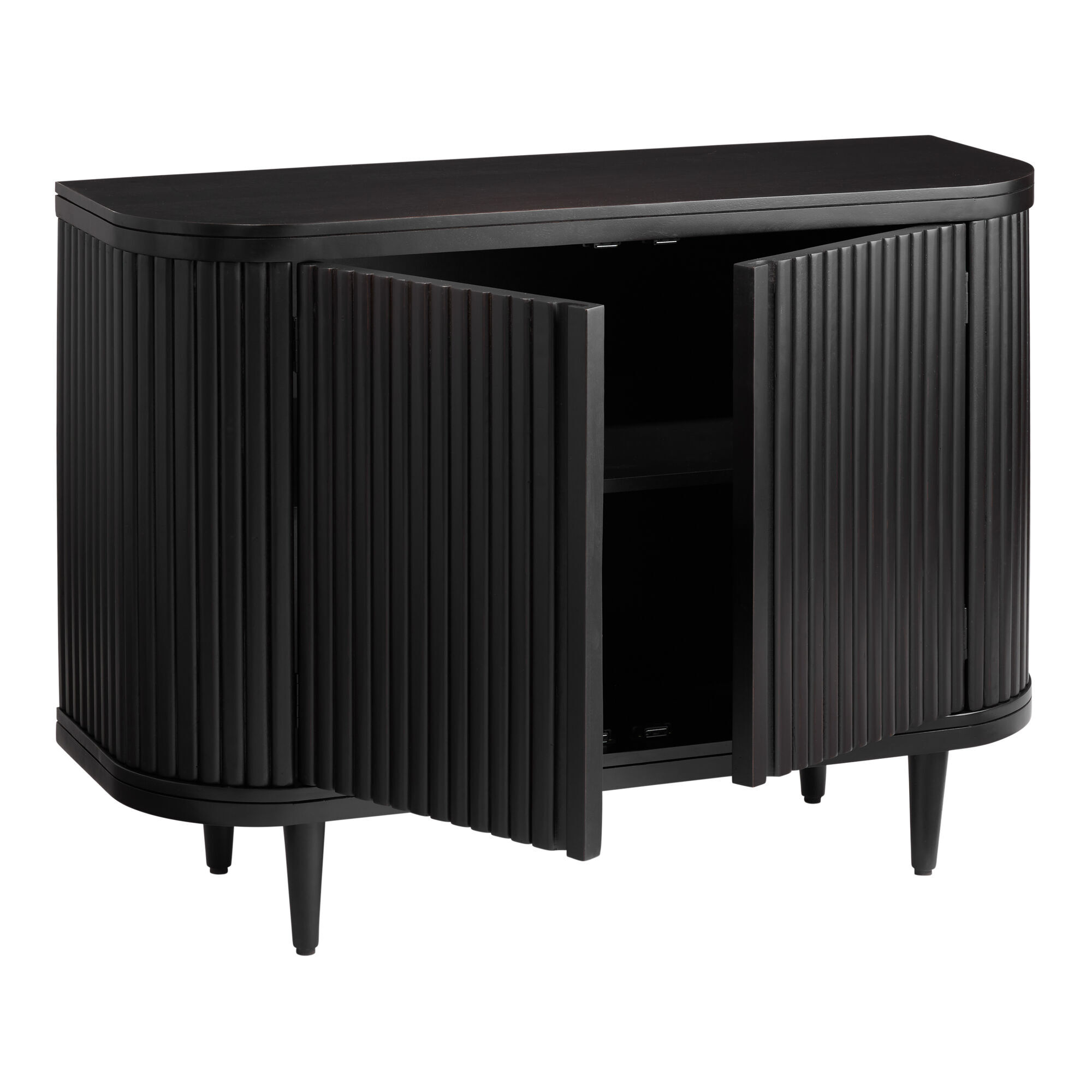 Hensley Antique Black Wood Fluted Media Stand World Market