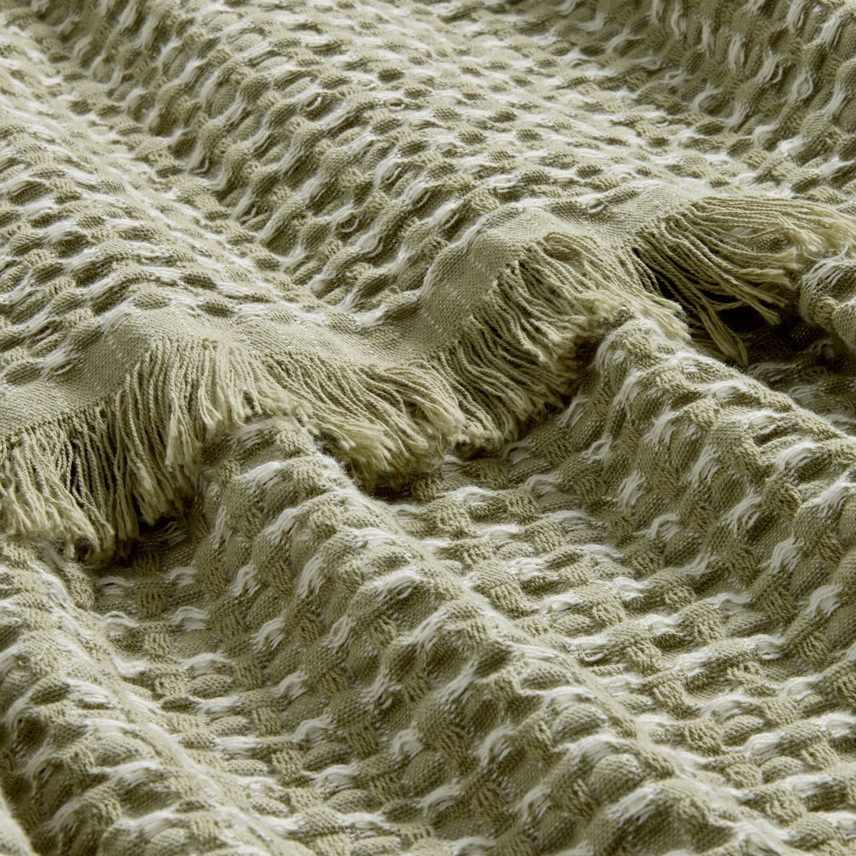 Oversized Sage Green and White Waffle Weave Throw Blanket image number 1