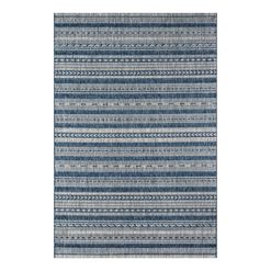 Blue and Ivory Geometric Stripe Lucca Indoor Outdoor Rug