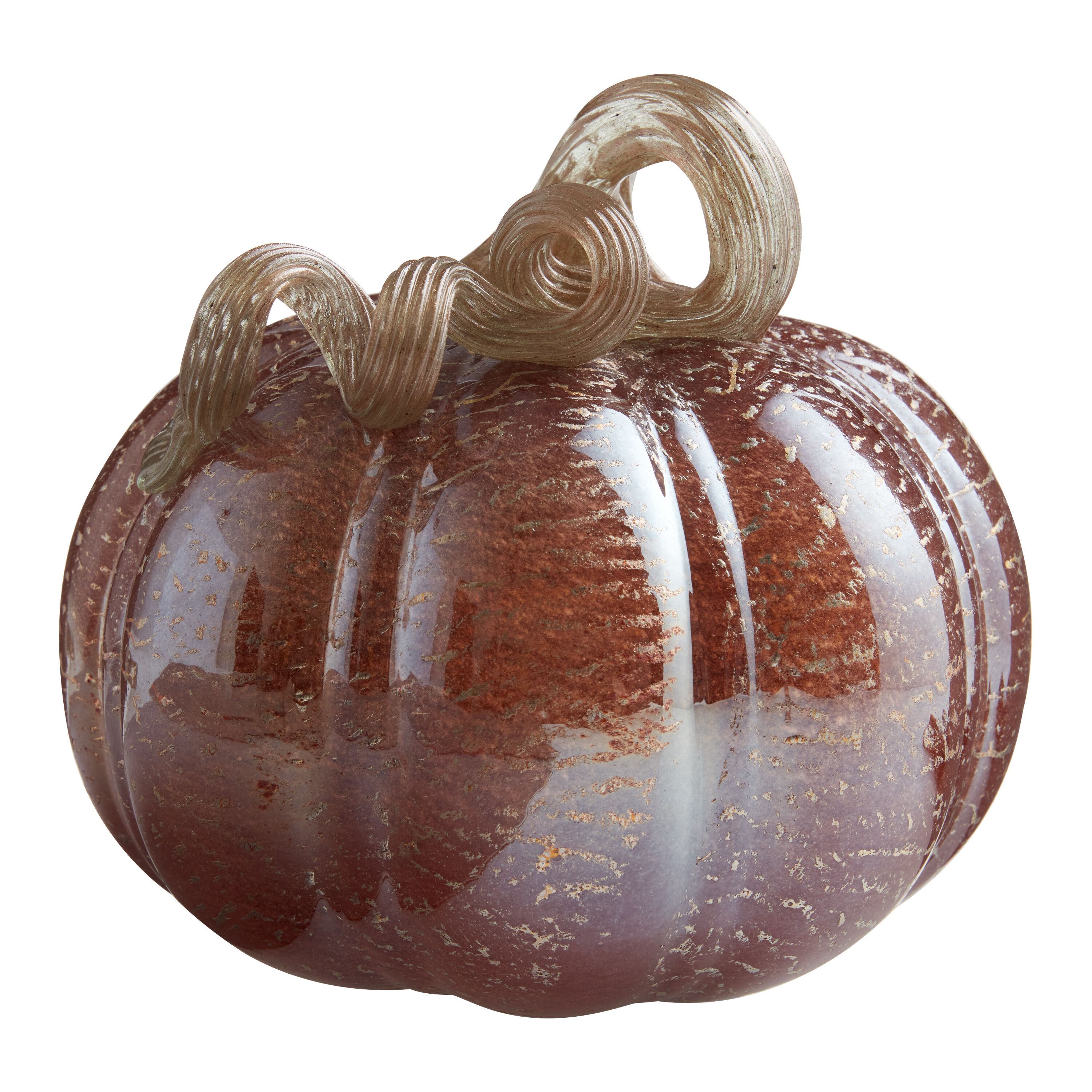 Medium Mauve Crackle Blown Glass Pumpkin Decor image number 1