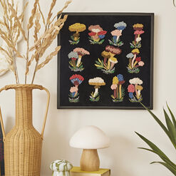 Mushroom Embroidered and Tufted Textile Framed Wall Art