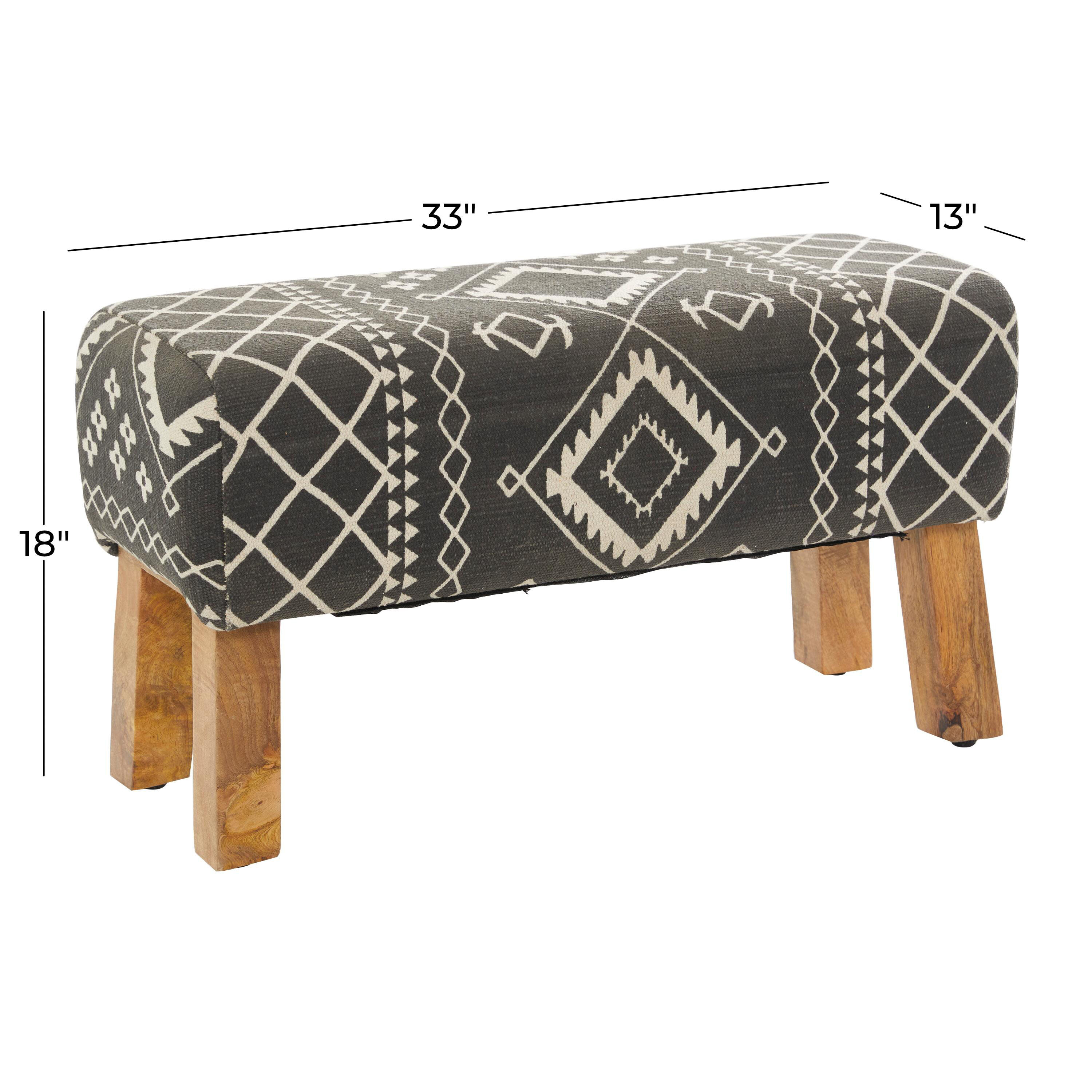 Quinlan Black and White Geometric Upholstered Bench image number 5