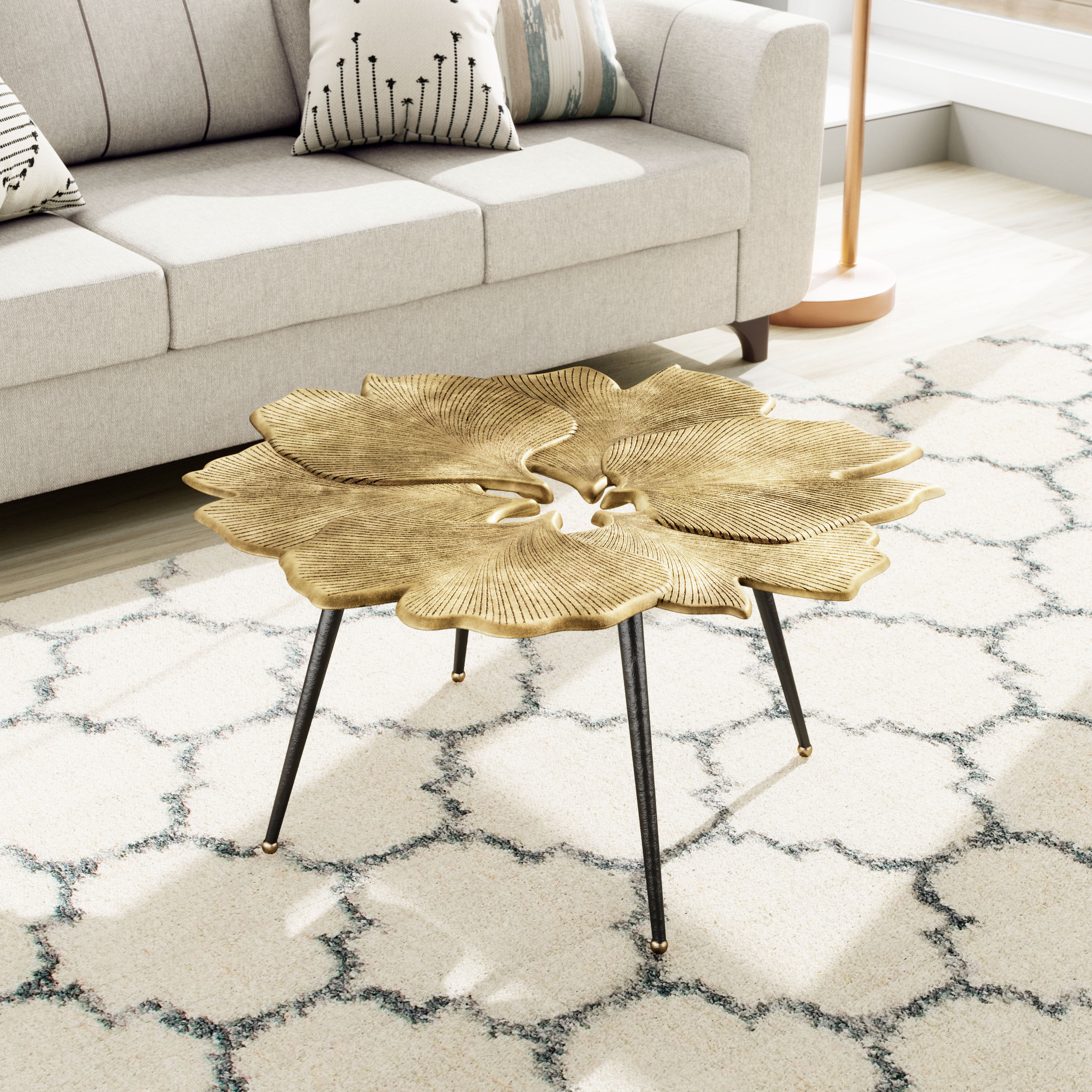 Gingko Antique Brass Metal Leaf Coffee Table