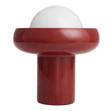 Red Enameled Metal and Milk Glass LED Up Light Table Lamp Red Enameled Metal and Milk Glass LED Up Light Table Lamp
