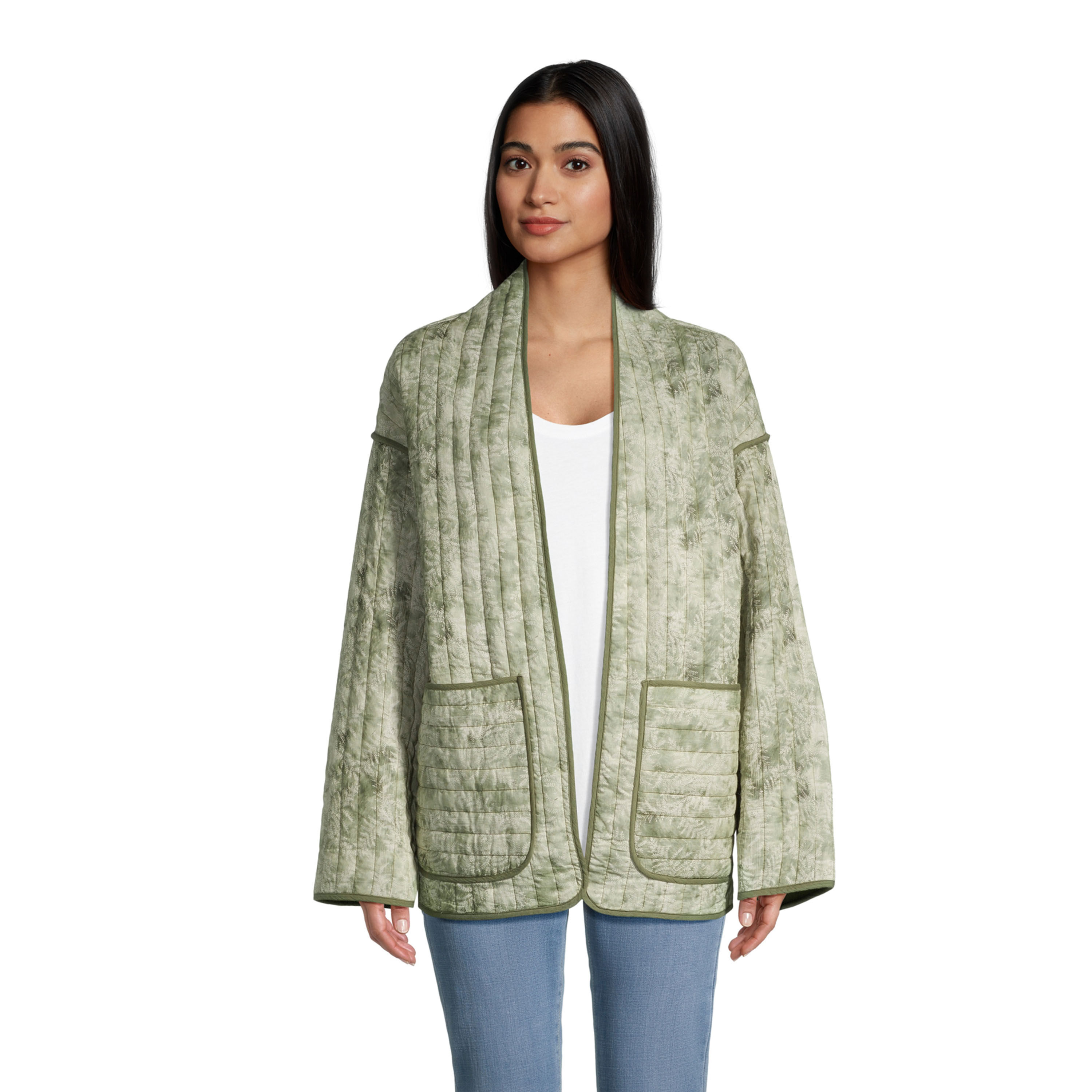 Agave Green and Ivory Botanical Reversible Quilted Jacket image number 1