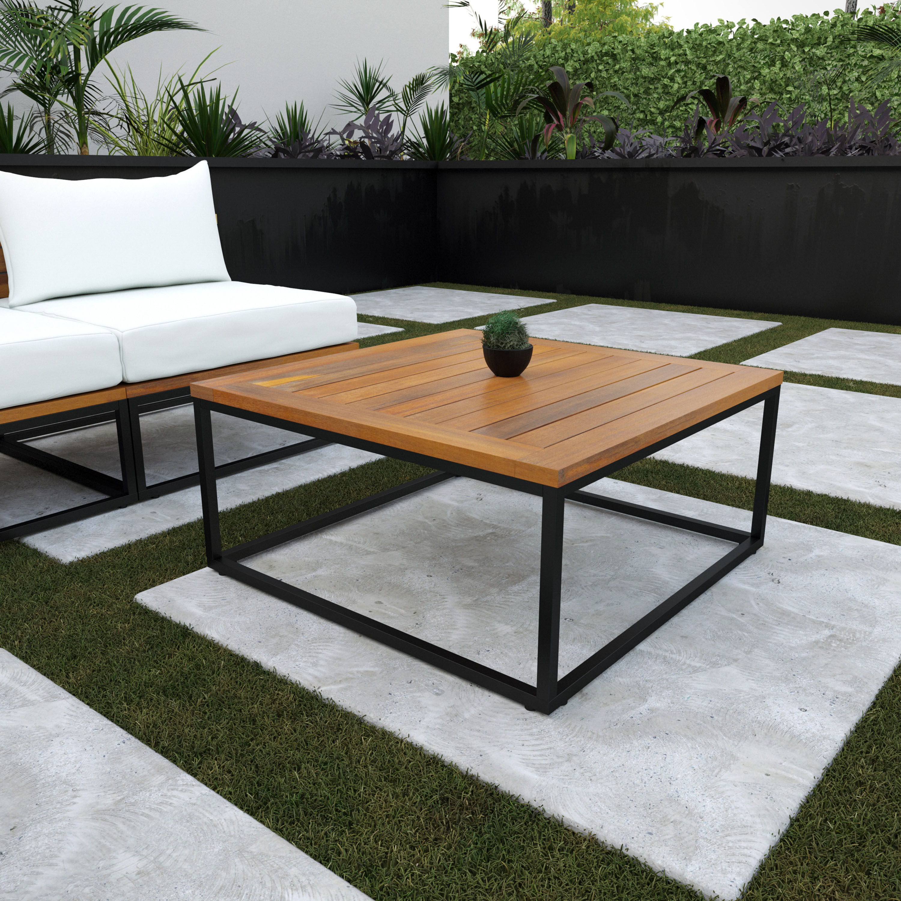 Isabela Square Acacia Wood and Metal Outdoor Coffee Table World