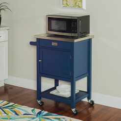 Perth Navy Wood and Stainless Steel Kitchen Cart