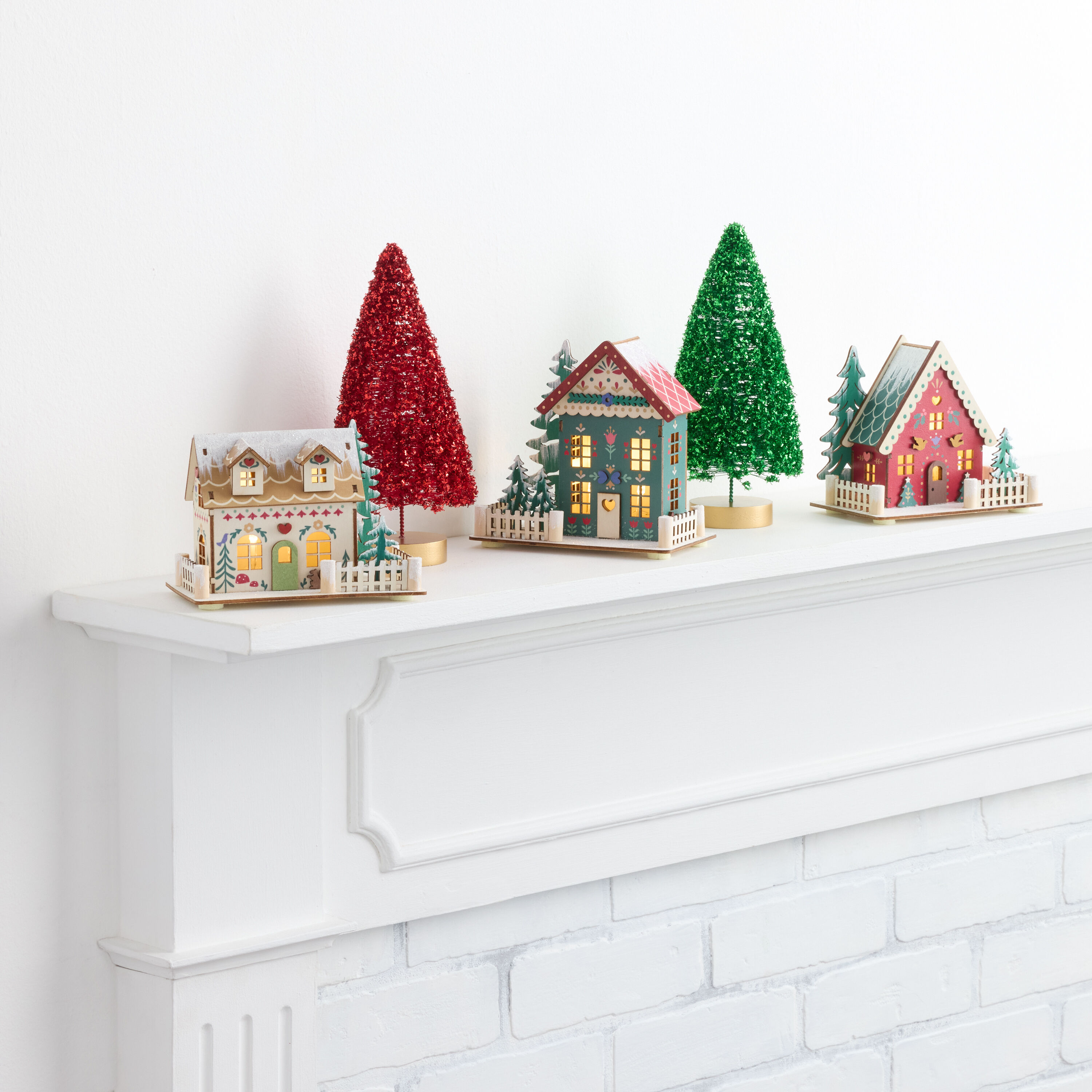 Laser Cut Wood Folk Cottage LED Light Up Decor Set Of 3 image number 3